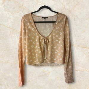 Kendall & Kylie PacSun Peach Floral Tie Top Lightweight Open Front XS